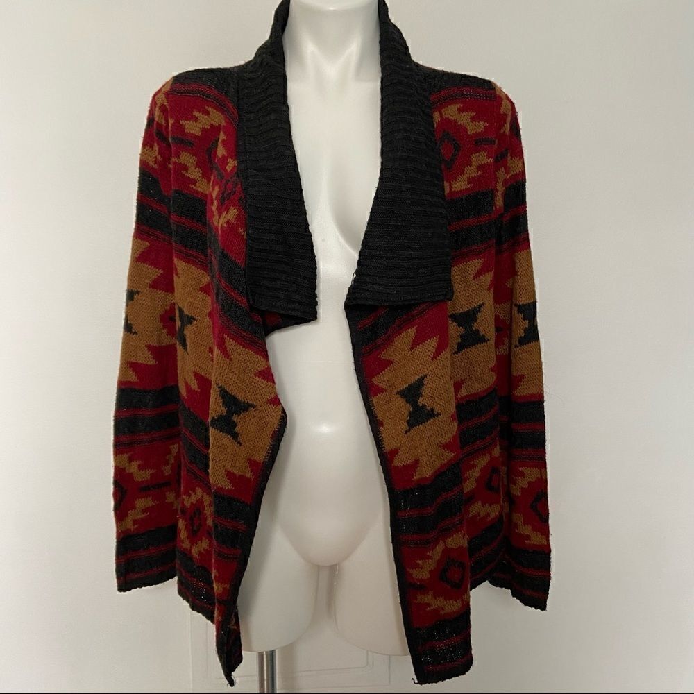 Aztec Print Knitted Waterfall Sweater